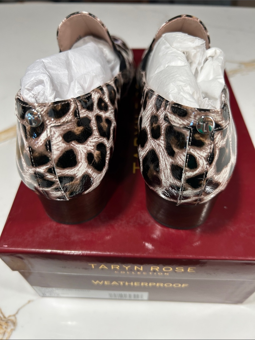 Taryn Rose Leopard-Print Leather Mules in Taupe and Black